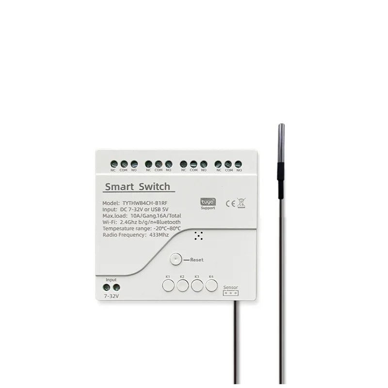

B92B-Wi-Fi Tuya DC 7-32 В умный переключатель 4 канала с датчиком температуры модуль пассивного сухого контакта работает с приложением Smart Life