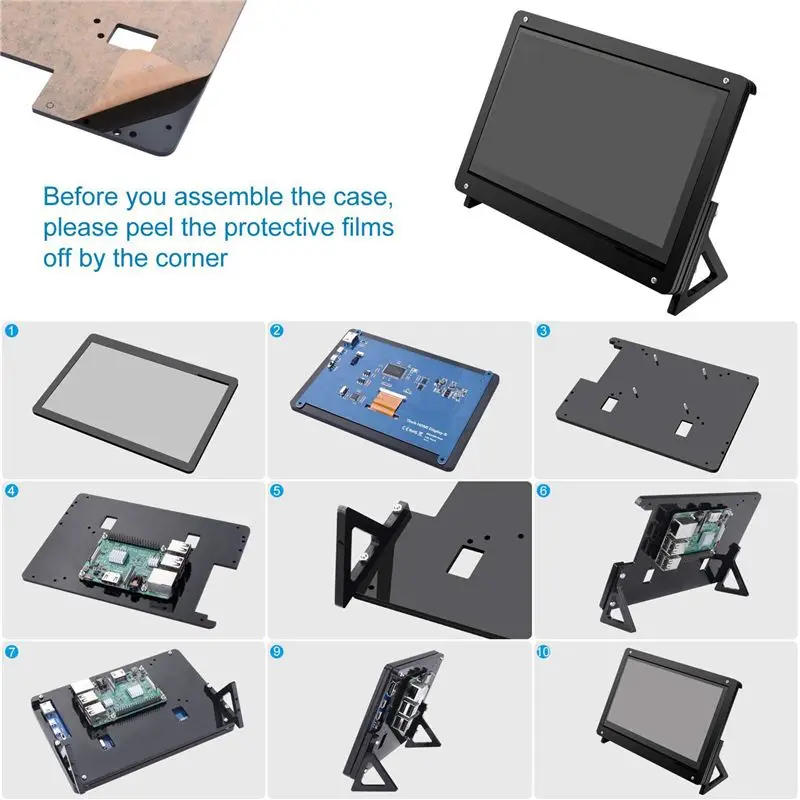 ABRI-5Pcs 7 Inch Lcd Acrylic Bracket Case Contact Screen Case Holder Bracket For Raspberry Pi 3 Model B+