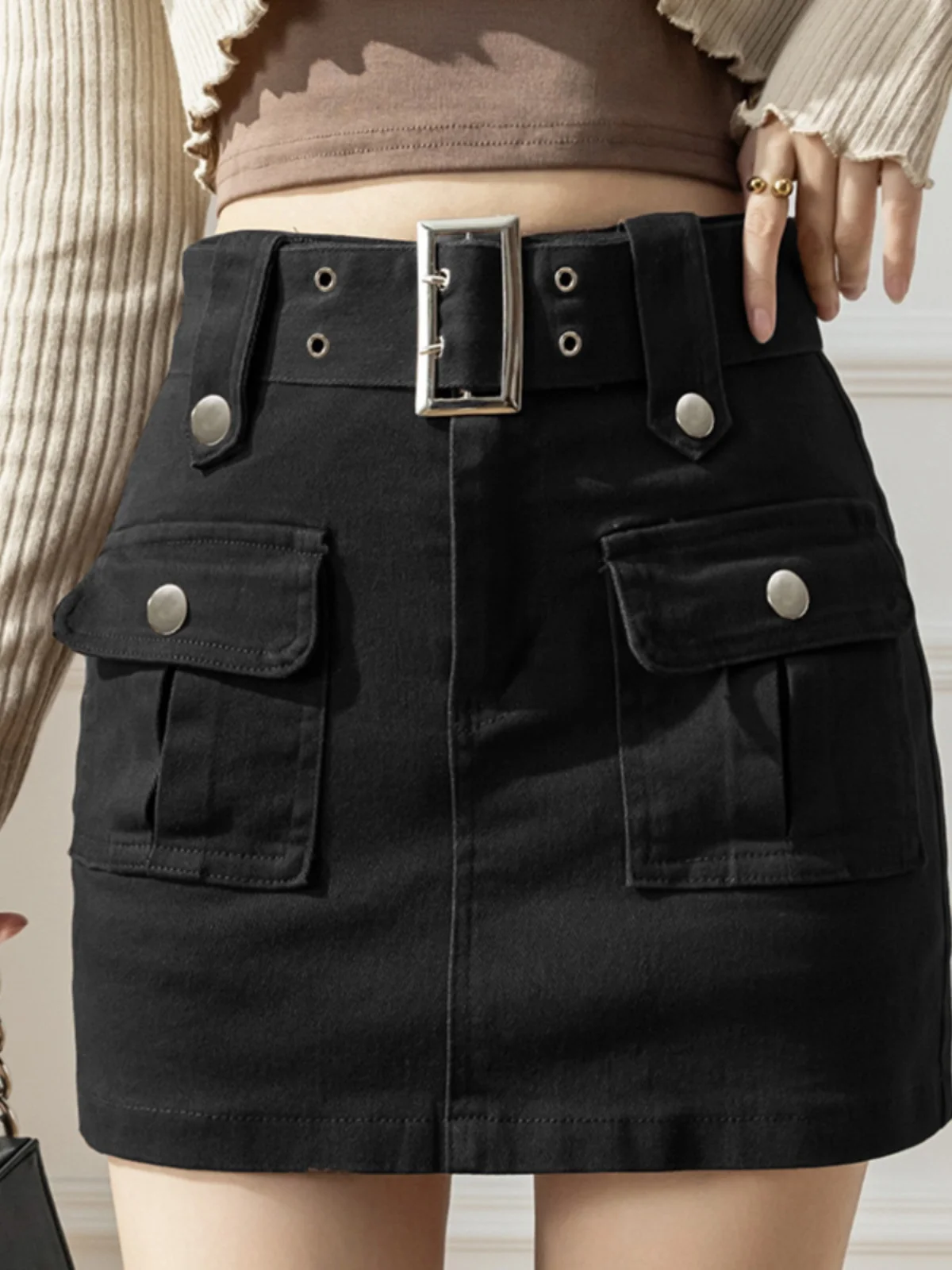 กระโปรงทรงเอเอวสูงผู้หญิง DENIM ชุดทำงานป้องกันแสงหรือกระโปรงฤดูใบไม้ผลิฤดูใบไม้ร่วงฤดูหนาวใหม่สลีสลิมมิ่งเอฟเฟกต์