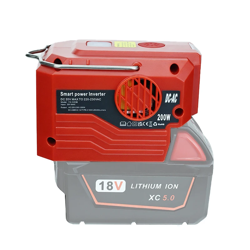 Imagem -02 - Inversor Portátil para Milwaukee 110v com Gancho de Levantamento Luz Led Fonte de Alimentação Adaptador Usb