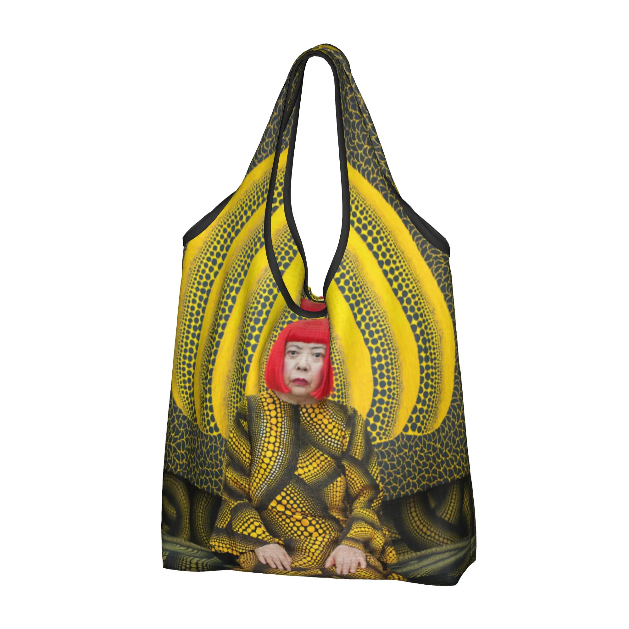 Custom Yayoi Kusama Shopping Bags Women Portable Large Capacity Grocery Pumkin Abstract Painting Tote Shopper Bags