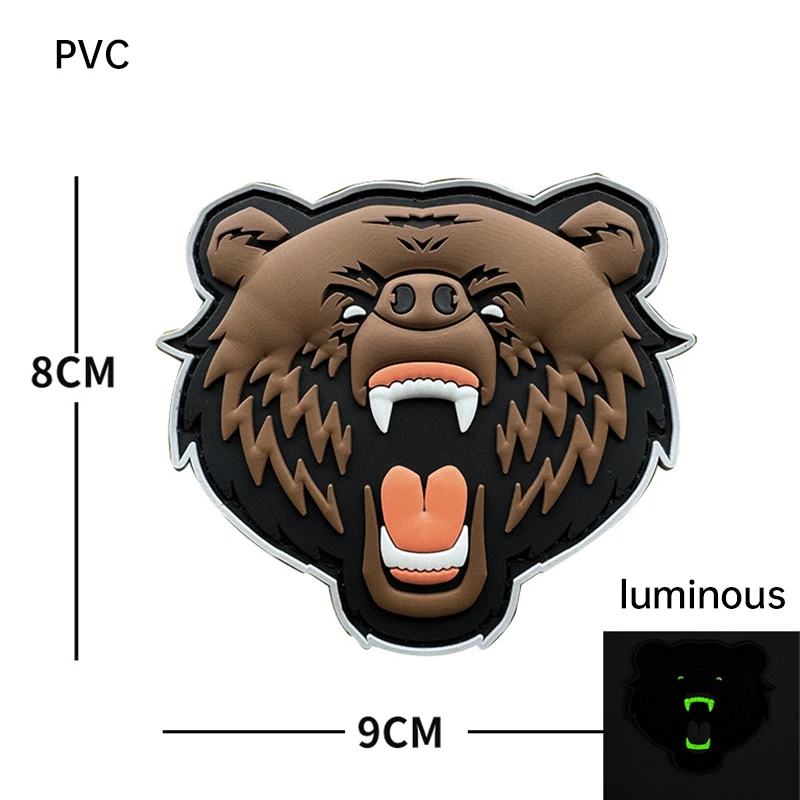 Widmo rekin niedźwiedź haft na zewnątrz świecący łatki PVC wieszak na ubrania pętelka plecak taktyczna plakietka na kurtkę
