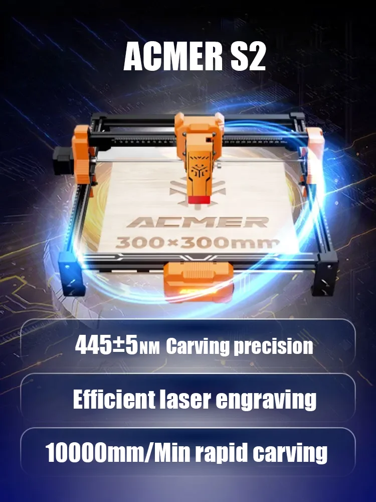 ACMER S2 Laser Engraver Machine Working Area 300x300mm Blue Light Diode CNC Wood Cutting tools DIY Logo Printer ACMER S2