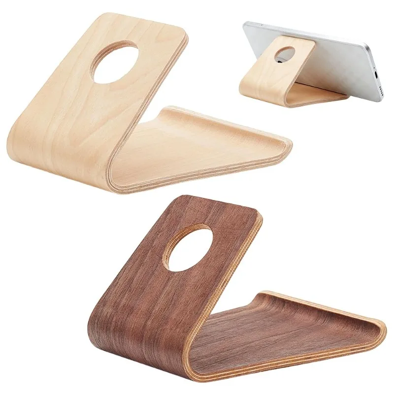Popular 1/2PCS 2colors Wood Phone Stand for Desk Wooden Cell Phone Holder for Mobile Phones Tablet Placement Desktop Stand