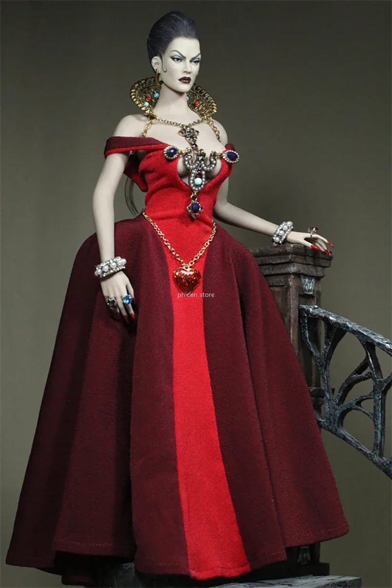 1/6 Countess Gorgeous Red Skirt with Fan Collar Red Heart Waist Chain Clothes Set for 12in PH TBL JIAOUL Female Solider Doll Toy