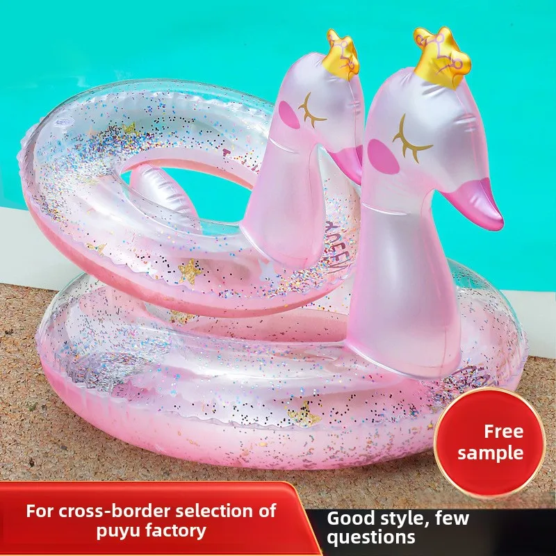 Sequin Pink Swan Swimming Ring Crown Three-dimensional Seat