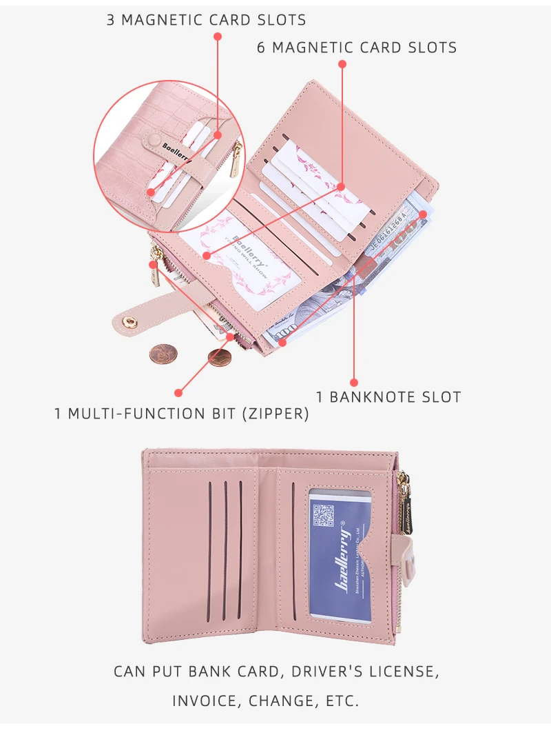 New Leather Short Women Wallets Fashion Crocodile Pattern Small Female Wallet Zipper Coin Pouch Cute Ladies Card Holder Purses