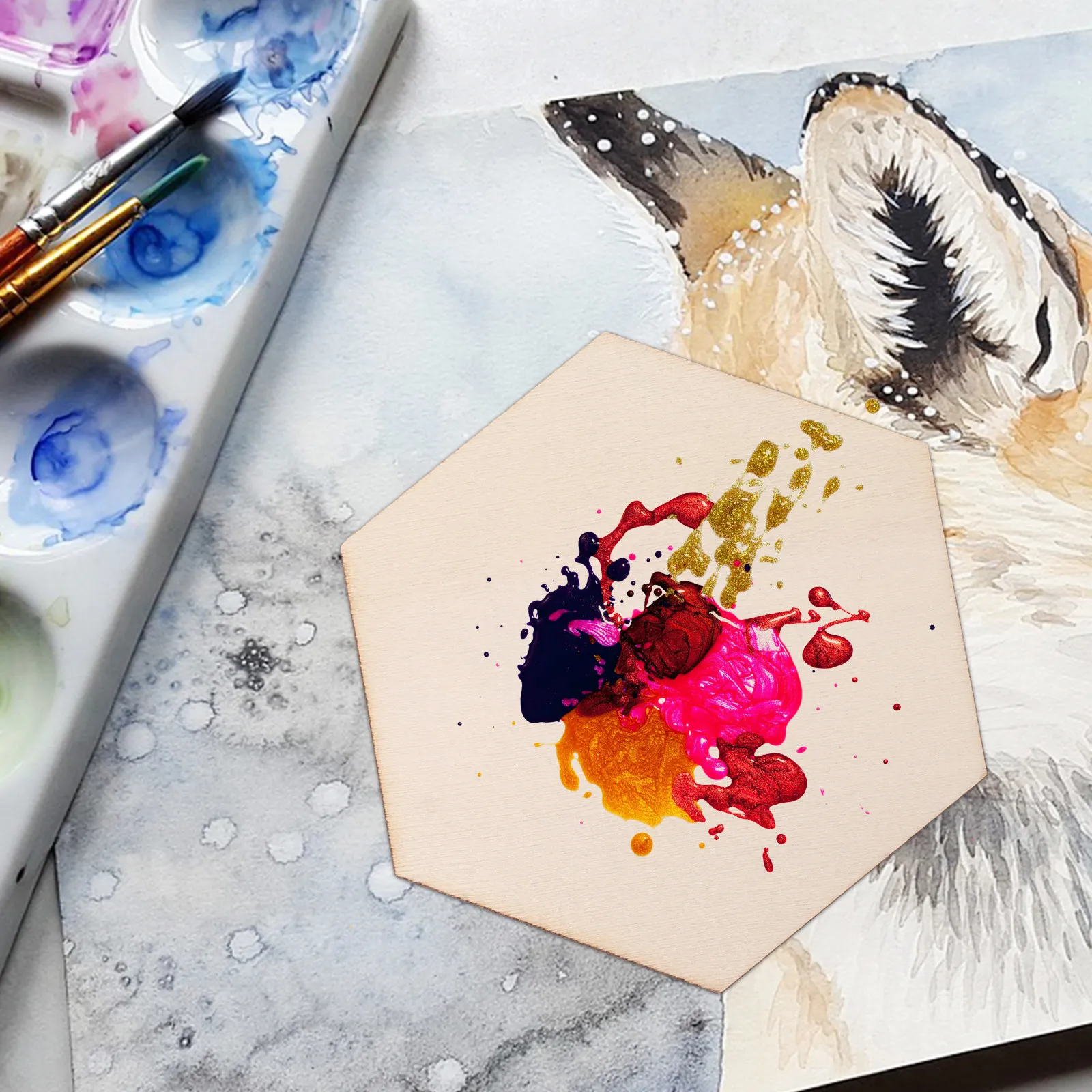 

100 шт. деревянных шестигранников для творчества, натуральные необработанные деревянные заготовки для поделок, подставок под кружки, художественных проектов, декора стен