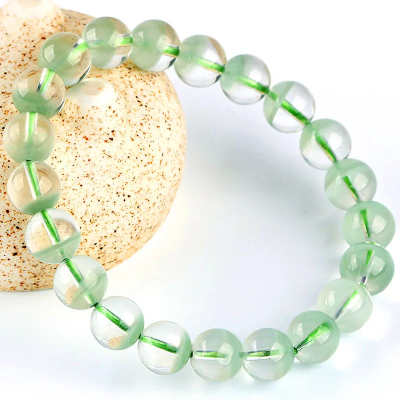 Natural Emerald Green Ghost Brazil Cornucopia Bracelet Ronud Beads Crystal