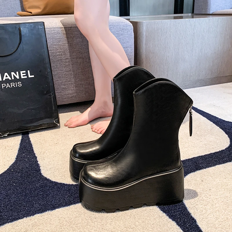 

Женские универсальные ботинки средней длины, новые 34-39, маленькие размеры, осенние и зимние тонкие модные ботинки, короткие ботинки, увеличивающие рост на толстой подошве