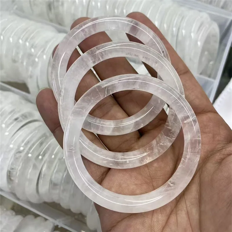 Natural White Crystal Round Bangle, Clear White Phantom Quartz Bracelet, Ice Transparent Crystal Bangle, Factory Wholesale