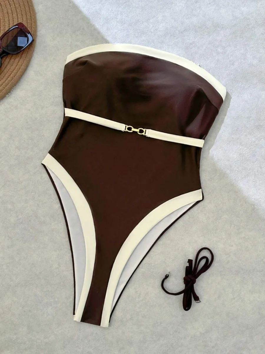 XS - L Slim Bandeau Female Swimwear One Piece Swimsuit Women High Cut Leg Monokini Bather Bathing Suit Swim Bodysuit Beachwear