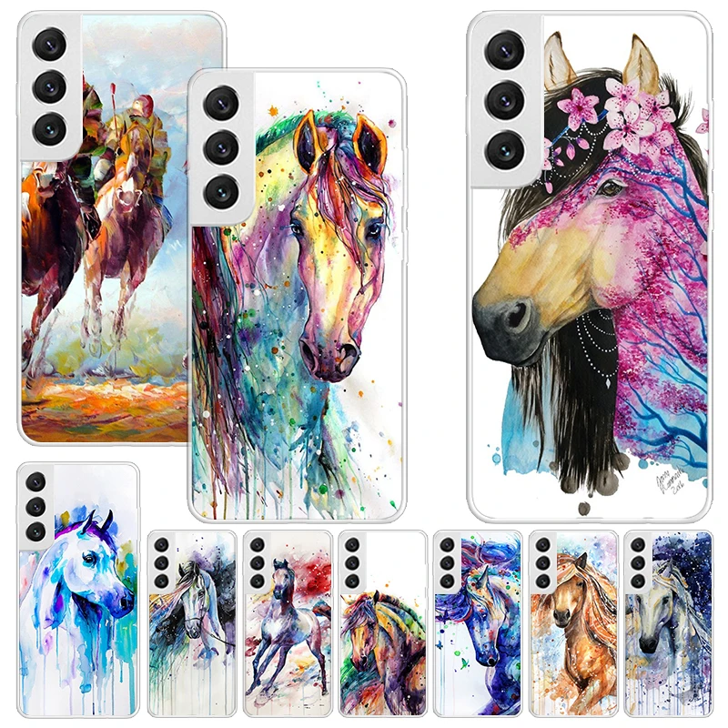 Animal Oil Painting Horse Print Soft Case for Samsung Galaxy Note 8 9 10 + 20 Ultra M21 M30S M32 M51 Phone Shell J4 J6 Plus J8 C