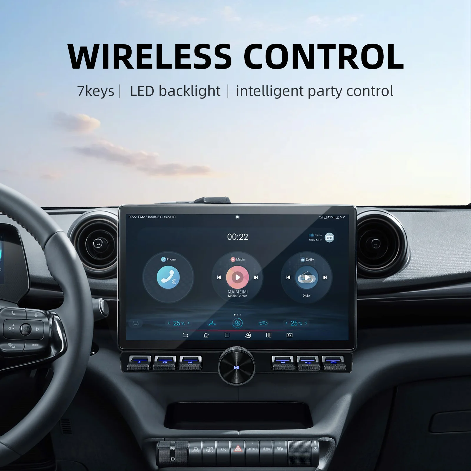 7 Keys LED Car Controller Volume Adjuster Wireless Multimedia Remote Control Phone Calls for Multimedia Navigation Player