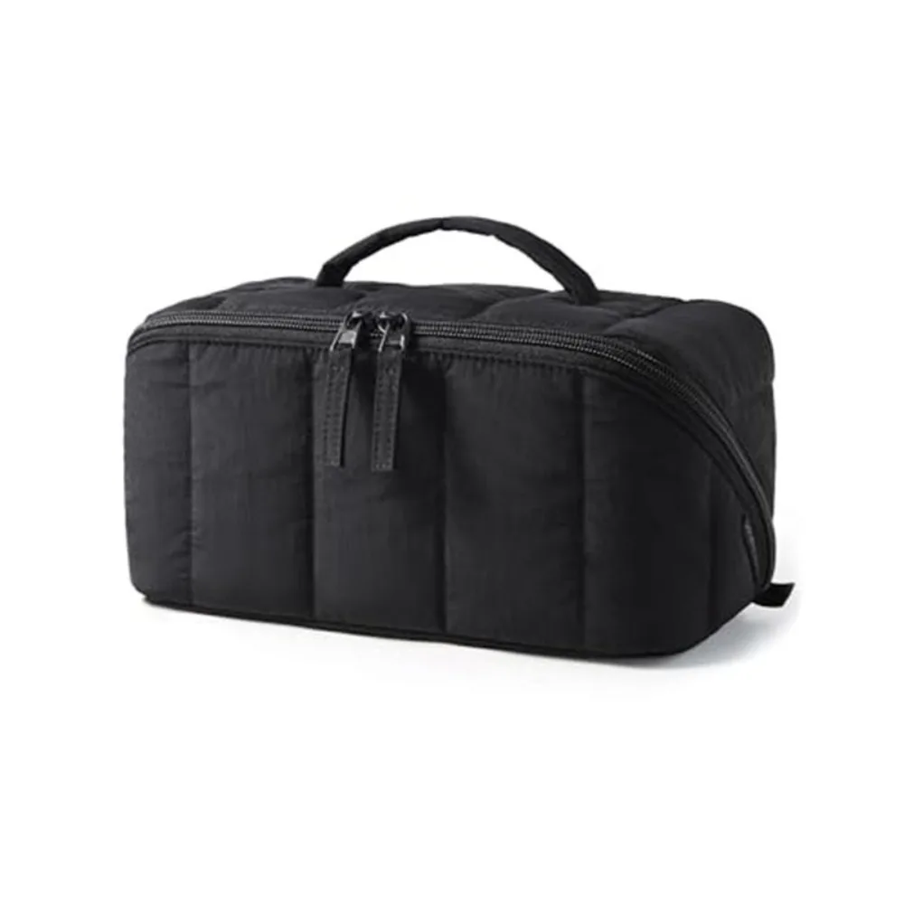 Portable Travel Makeup Bag Puffy Padded Water-resistant Make Up Organizer Pouch Open Flat Large Capacity Toiletry Bag for Women
