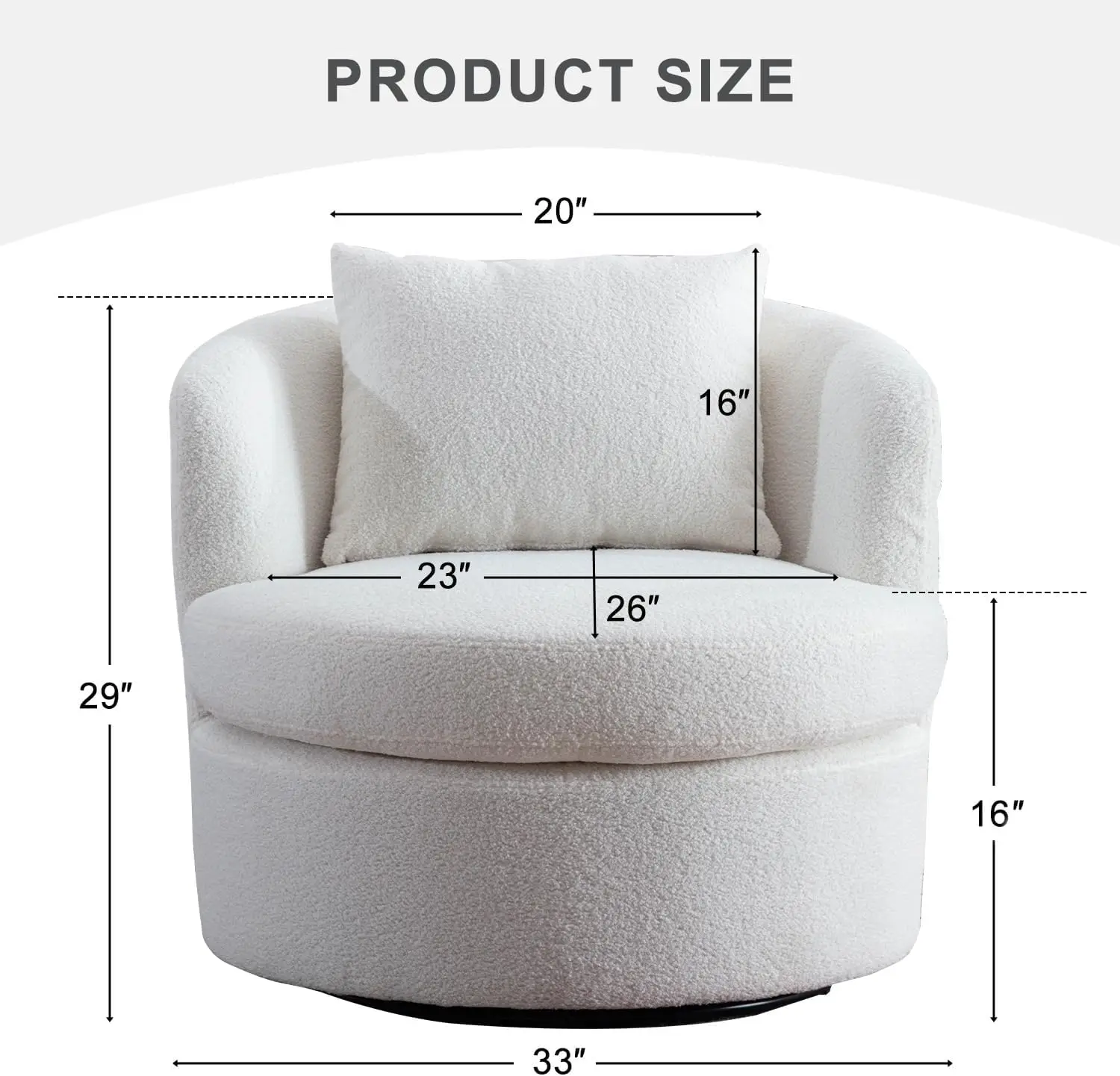 Swivel Barrel Chair with Lamb Wool Fabric, White Swivel Accent Chair, Sherpa Swivel Chair with Plump Pillow, Comfy Round Accent