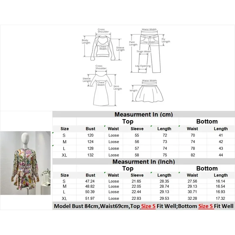 Women Clothing New 2024 High Quality Multicolor Floral Print Long Sleeve Diamonds Pressed O-neck Blouse Tops and Mini Skirt Sets