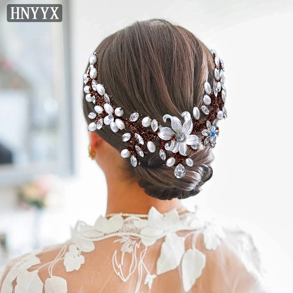 

HNYYX Trendy Bride Wedding Hair Accessories White Pearl Flower Hair Comb Women's Curly Hair Headdress Sweet Cute Headpiece A377