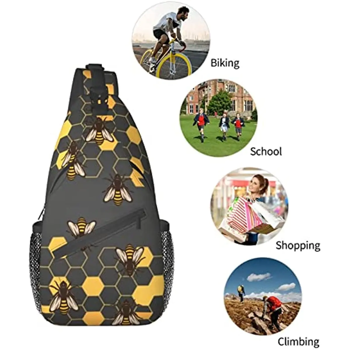 Bee Sling Bag Crossbody Travel Hiking Bags Mini Chest Backpack Casual Shoulder Daypack for Women Men Lightweight