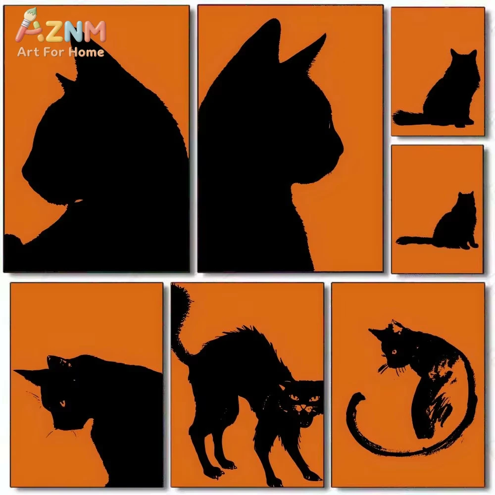 

1pc F-Frizzy Black cat Painting Calligraphy Modern and Elegant Canvas Poster for Home Decor Living Room Wall Art