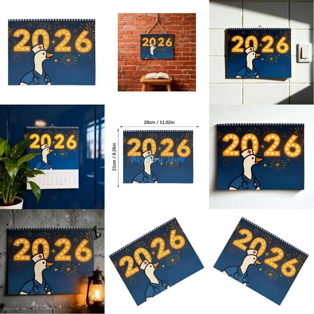 

20CE Whimsical Nurse Gooses Themed 2026 Wall Calendar User Friendly Printing Monthly Hanging Calendar Office Humor Gift