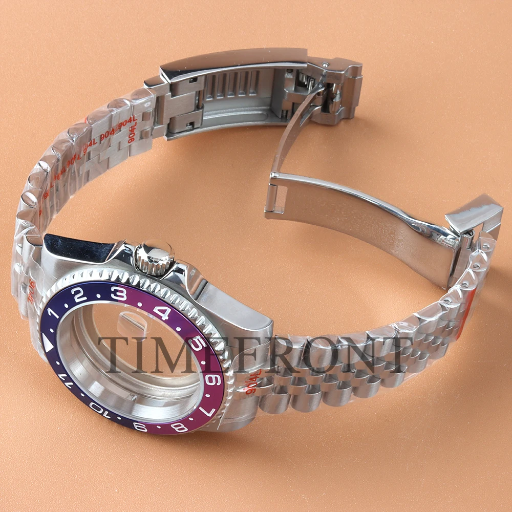 40mmシルバー腕時計ケース、サファイアガラス、GMTセイコーNH34/NH35/NH36/NH38ムーブメント対応、ステンレススチールジュビリーブレスレット、防水ケース