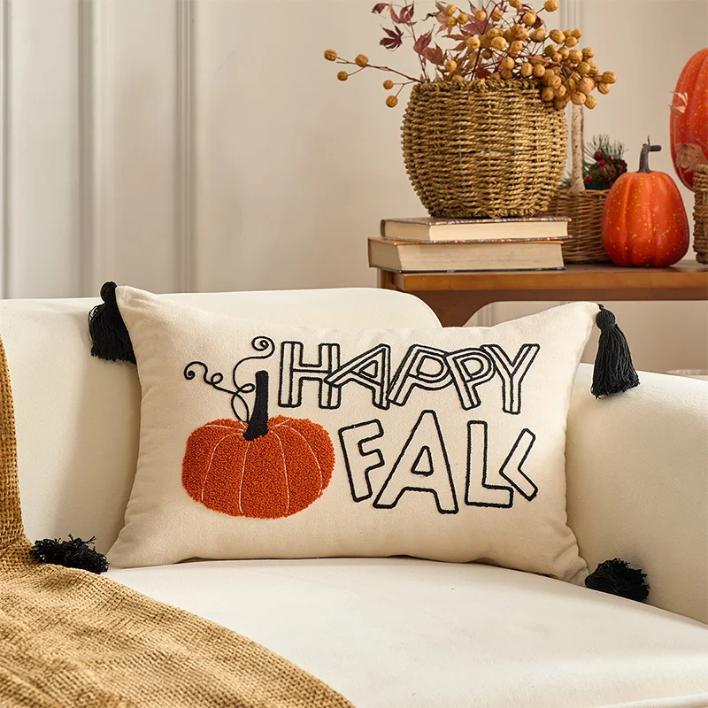 Festival Autumn Maple Leaf Pillow Pumpkin Embroidery Cushion Cover Modern Decoration Home Decoration Pillowcase Bedding