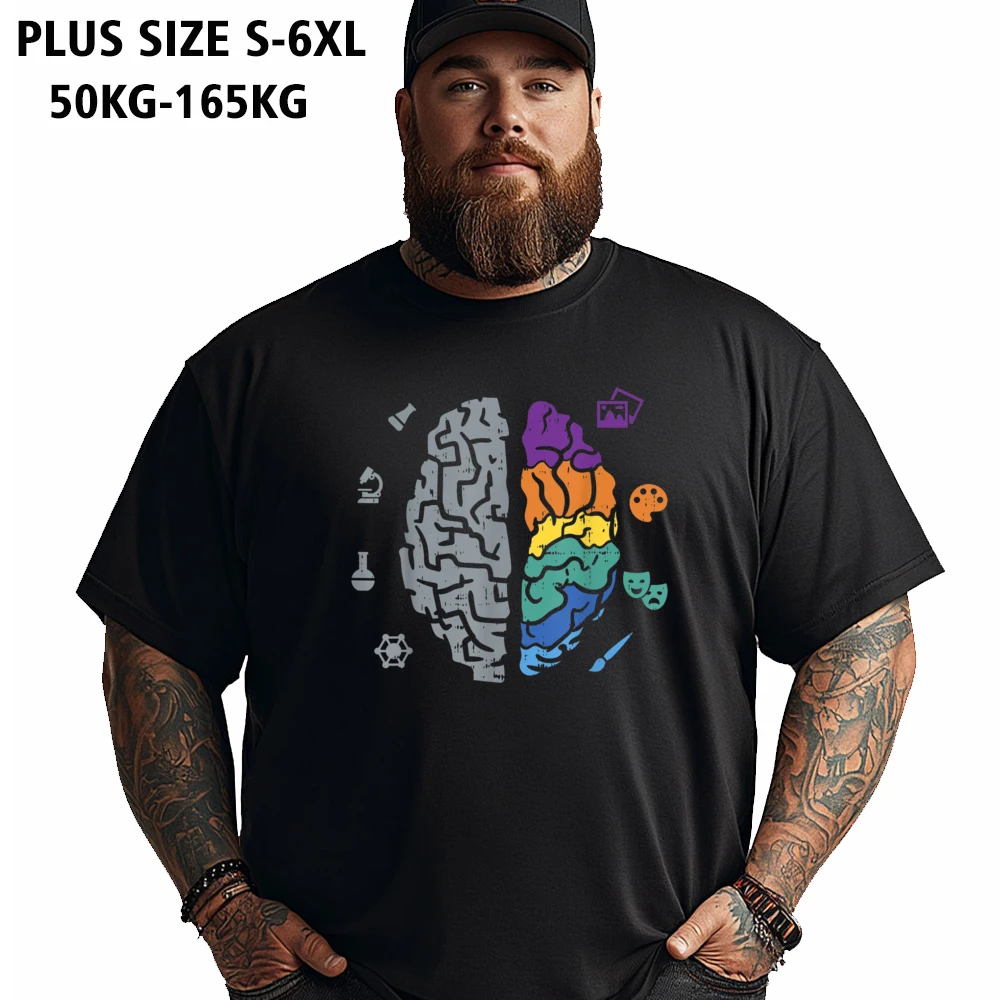 

Cotton Fabric Male Short Sleeve Human Brain Art Artistic Creative T Shirts Normal Tees Plus Size 5XL Slogan O Neck Tops Tees