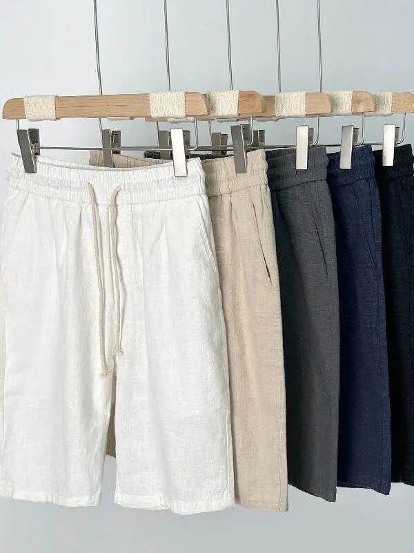High-End Cotton Linen Men's Shorts Summer Flax Material Loose Casual Mid-Length Pants City Walk Five-Quarter Linen Trousers
