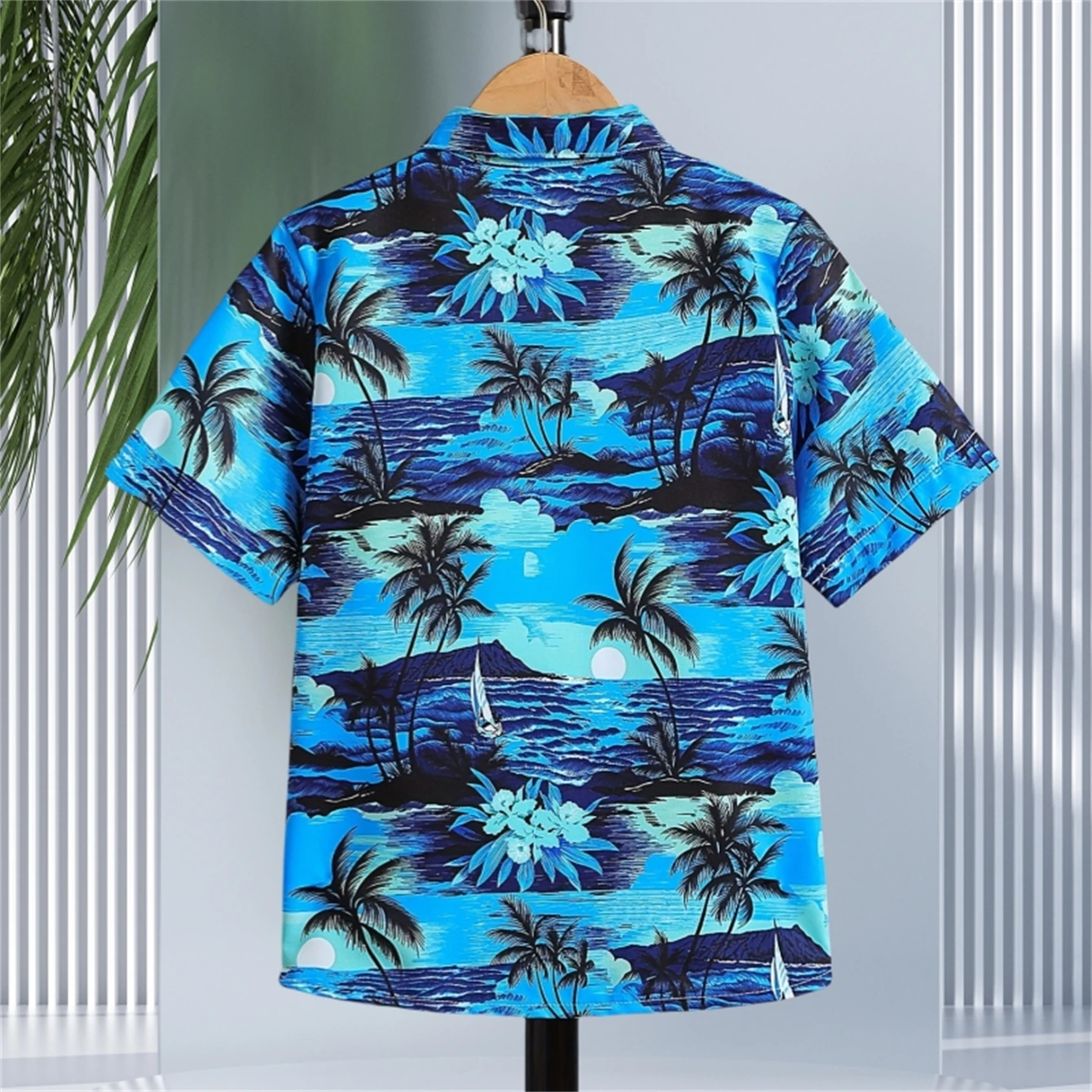 Jongen Kokospalm Patroon Hawaii Shirt Korte Mouw Bovenkleding Casual Comfortabel Button-up Los Ademend Zomervakantie Shirt Tops