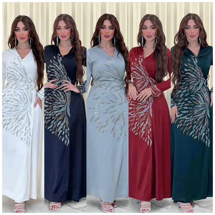 Caftan Marocain Satin Abaya Dubai Evening Dresses for Women Turkey Islam Muslim Dress Robe De Soiree Femme Vestido Longo Ramadan