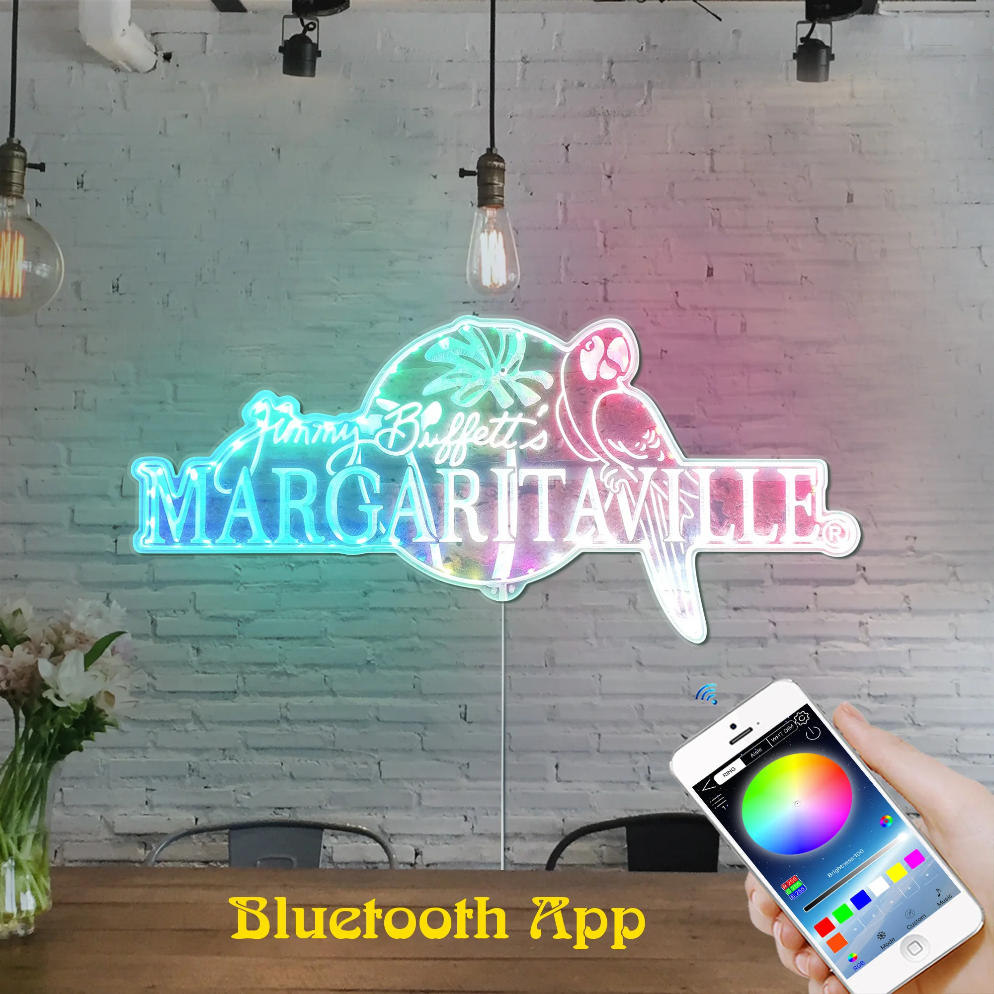 Jimmy Parrot Margaritaville Beer Neon Home Bar Dynamic RGB Edge Lit LED Sign