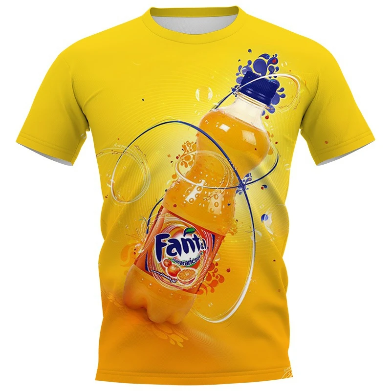 Funny T-shirt Men and Women Fashion 3D T Shirts Drink Soda Cola Fanta Print Casual Oversized Round Neck Short Sleeve T-shirt Top