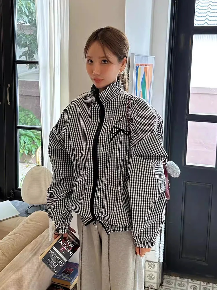 South Korea Chic Fall Retro Anti-Aging Embroider Bows Print Stitching Lace Design All-Matching Long Sleeve Coat Female
