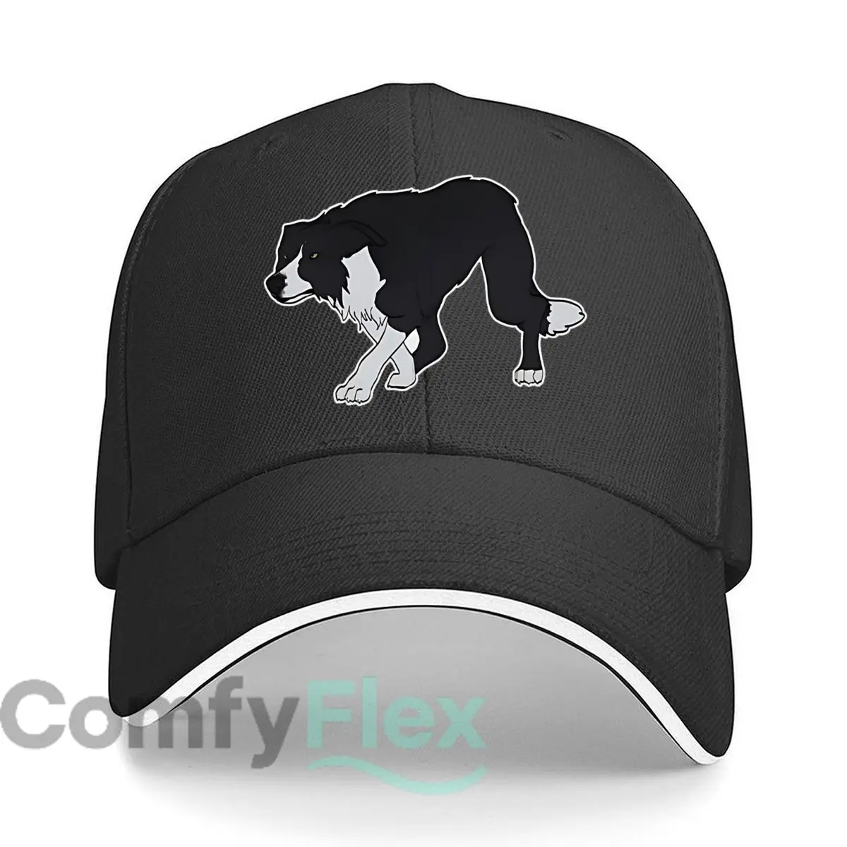 Border Collie Alert Stance Gorra de béisbol tipo sándwich con gráfico elegante para mujer, unisex, para playa, papá
