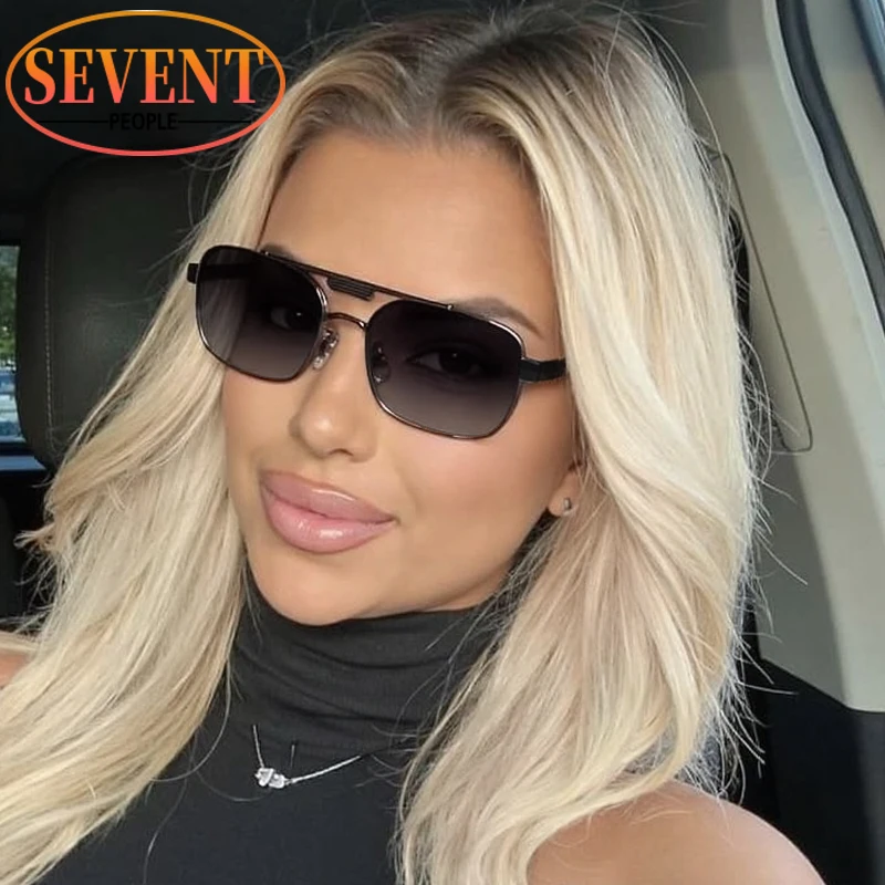 

Classic Rectangle Sunglasses Women 2025 Luxury Brand Vintage Metal Double Beam Sunglass For Ladies Trendy Outdoor Shades UV400