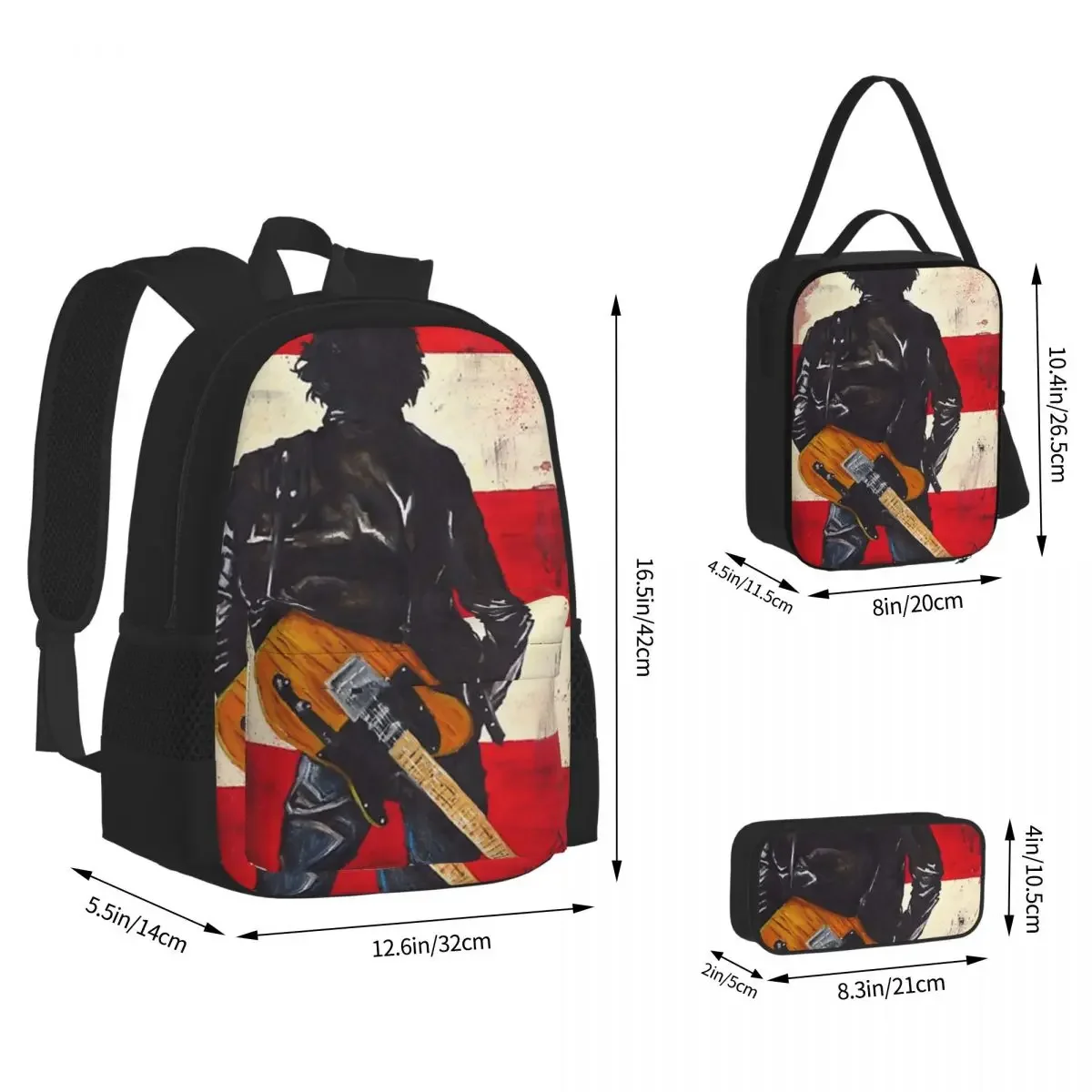 Bruce Springsteen Backpacks Boys Girls Bookbag Children School Bags Cartoon Kids Rucksack Lunch Bag Pen Bag Three-Piece Set