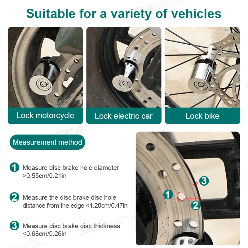 Compact Motorcycle Disc Lock Anti-Rust Waterproof Alloy Keyless Press Brake Disc Lock for Scooter/Bicycle Anti Theft view 6
