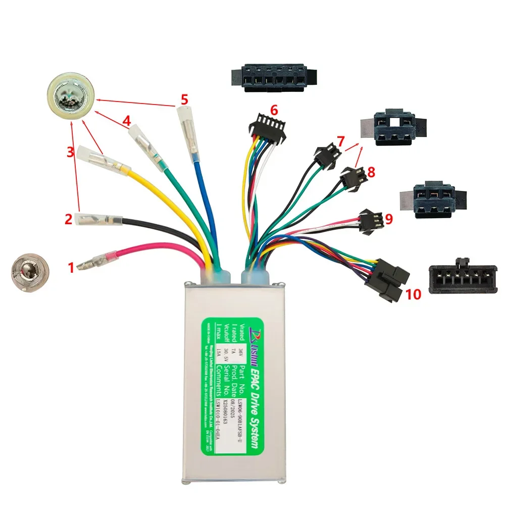 

Nulkomma Ebike Brushless Motor Controller LSW06-90B1AFSB-U 36V 15A for Electric Scooters Fat Bike MTB Ebike Speed Controller