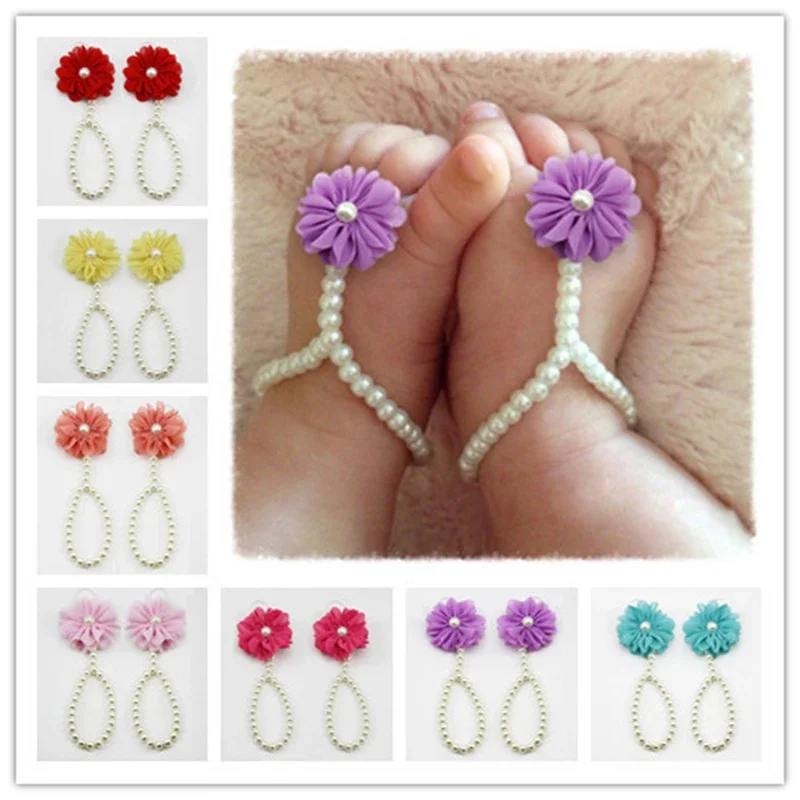 Tobilleras de perlas para bebés y niños, joyería de moda con flores, cadena para el pie, accesorios coloridos para recién nacidos, 2024