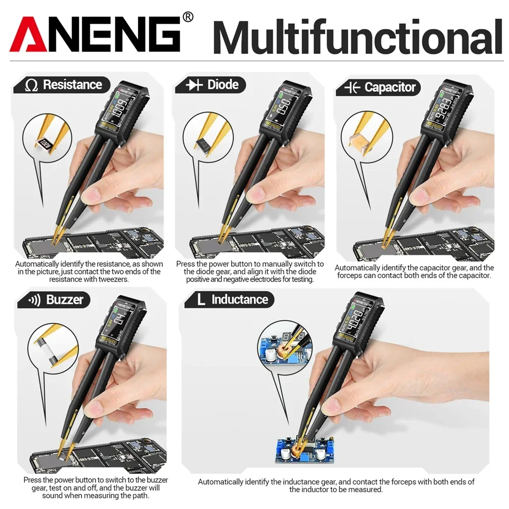 ANENG GN702 Digital LCRTweezer Meter SMD ESR Tester Capacitance Resistance Diode TestTool Type-C Smart Forceps Bridge Multimeter