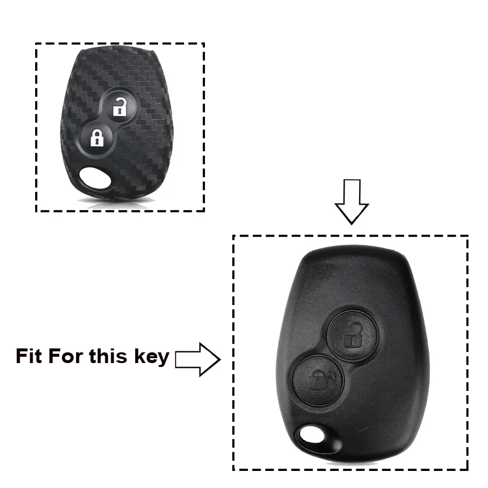 KEYYOU 2 Buttons Carbon Silicone Car Key Case Cover For Renault Duster Clio DACIA 3 Twingo Logan Sandero Modus