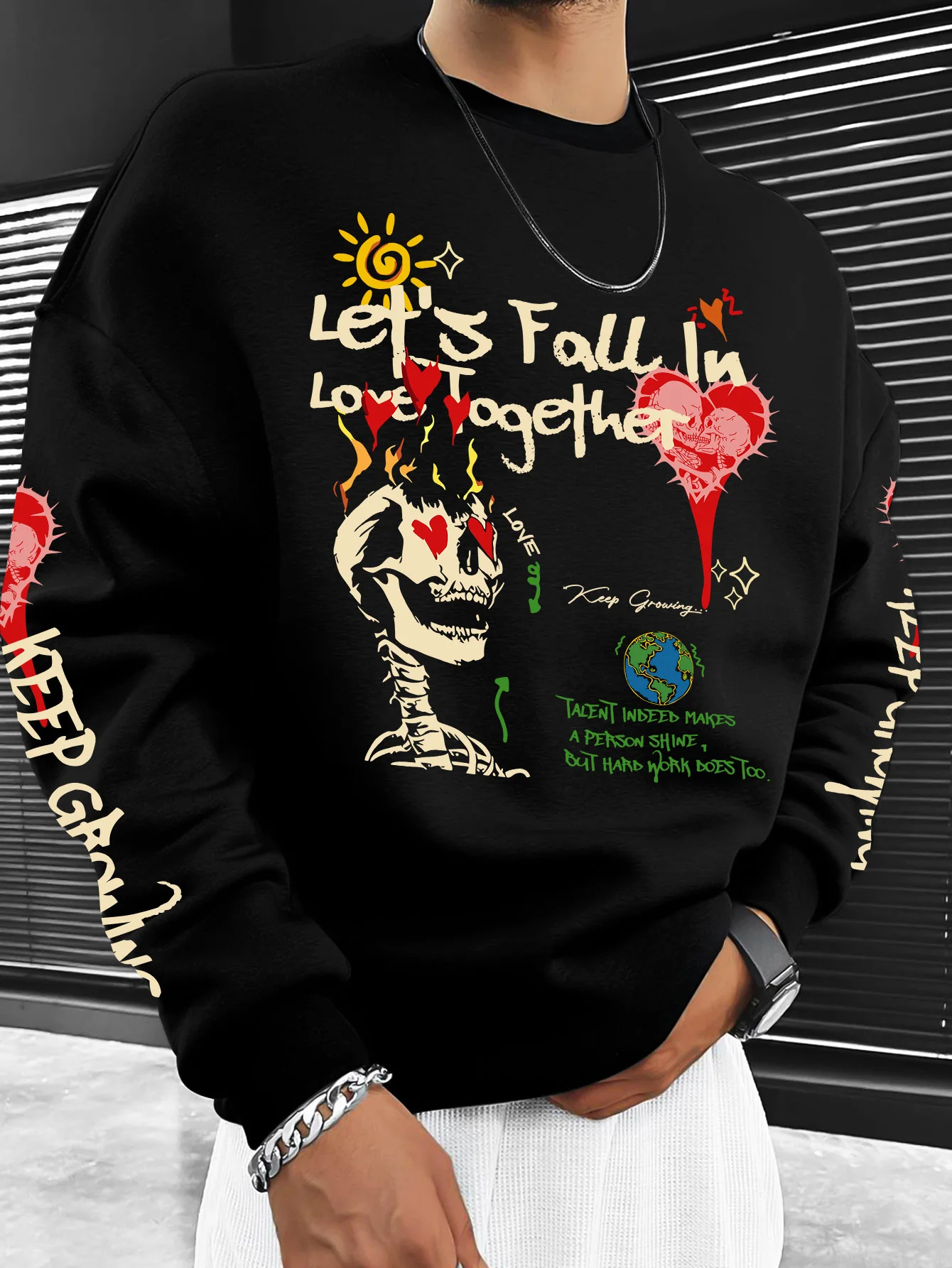 Autumn and winter men's round-neck sweater with 3D printing comfortable warm casual fashionable streetwear