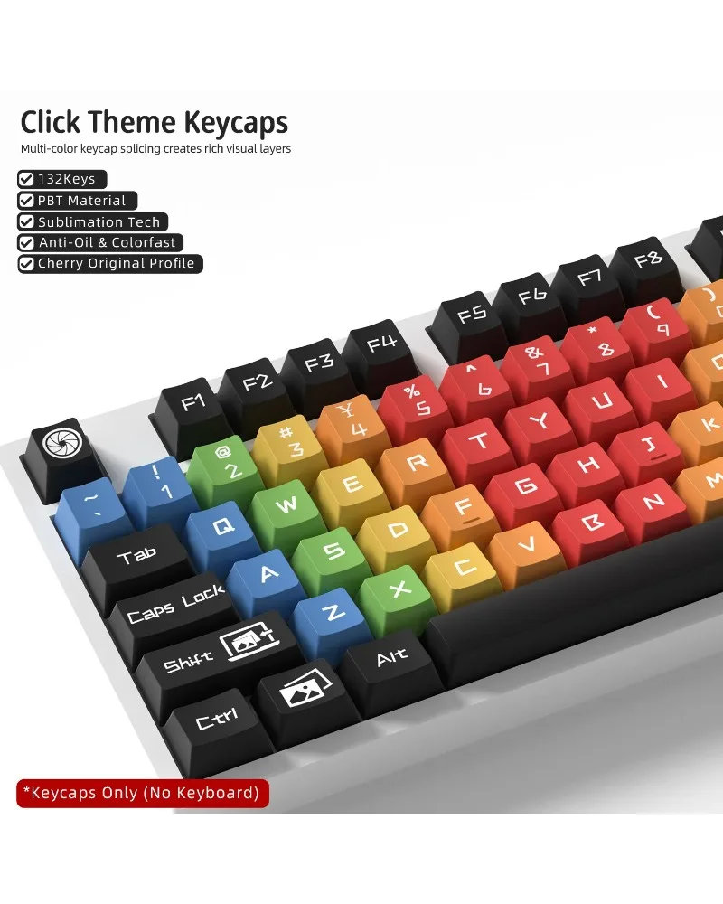 Vibrant Click Camera Themed 132 Keys PBT Keycaps Five-sided Sublimation Cherry Profile