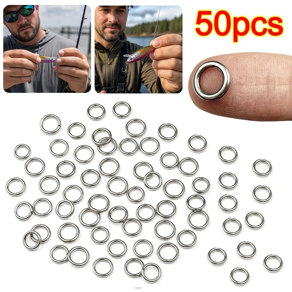 50pcs 50pcs Pack Fishing Split Rings Corrosion Resistant Heavy Duty Stainless Steel Rings High Strength Solid Ring Jig Rings