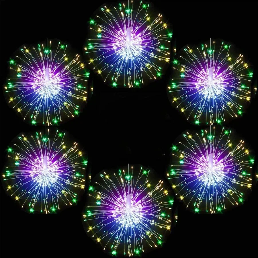 120/200 LED Firework Lights Outdoor Copper Wire Starburst String Light Battery Operated Fireworks Fairy Light with Remote