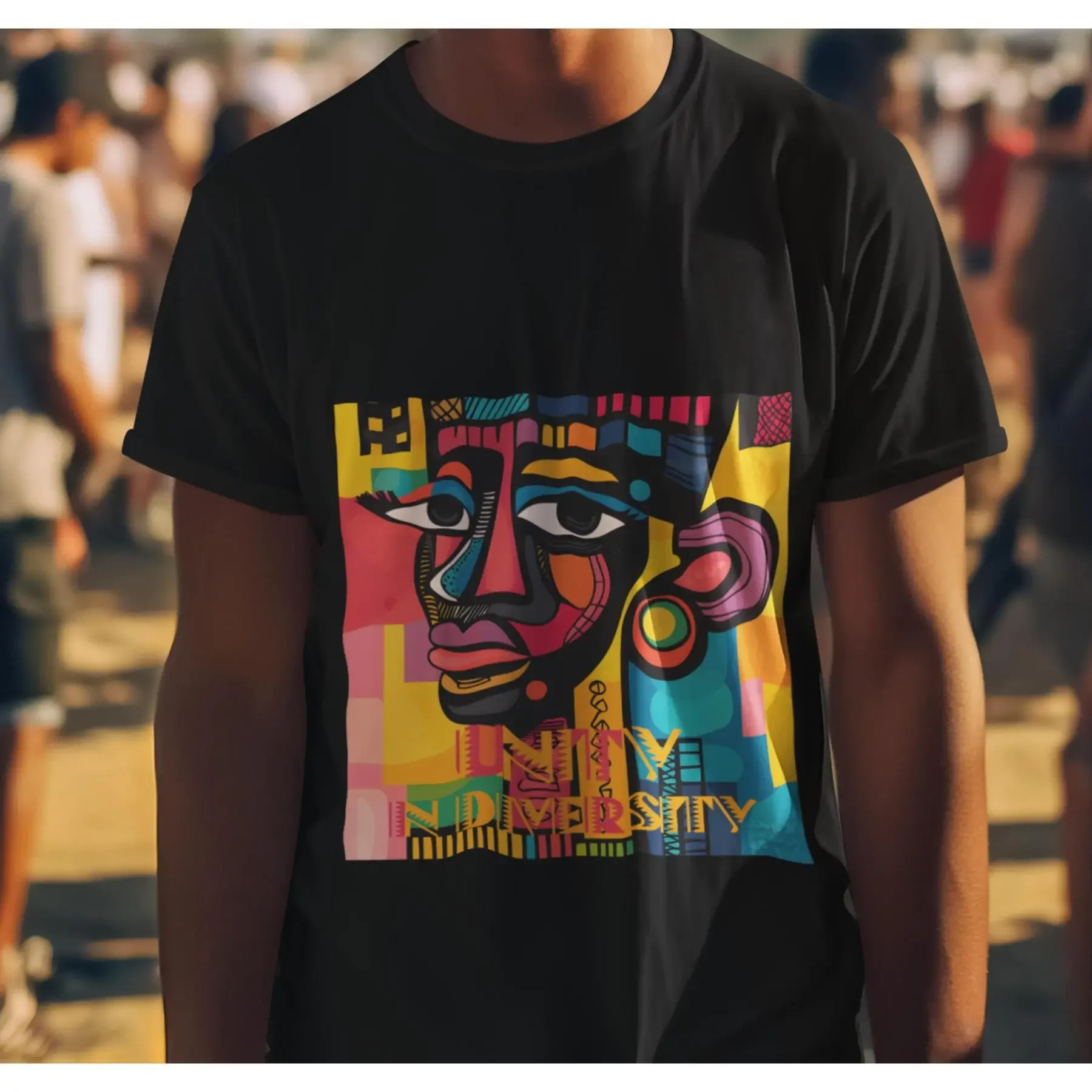 T-shirt Unity en coton avec motif de masque africain, culture de la diversité positive