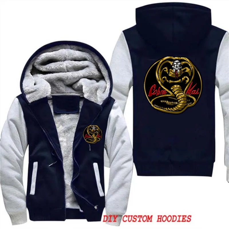 الكاراتيه كيد كوبرا كاي الرجال مقنعين الصوف سميكة الدافئة هوديس البلوز الرجال رياضية الذكور الشتاء هودي معطف البلوز المتضخم