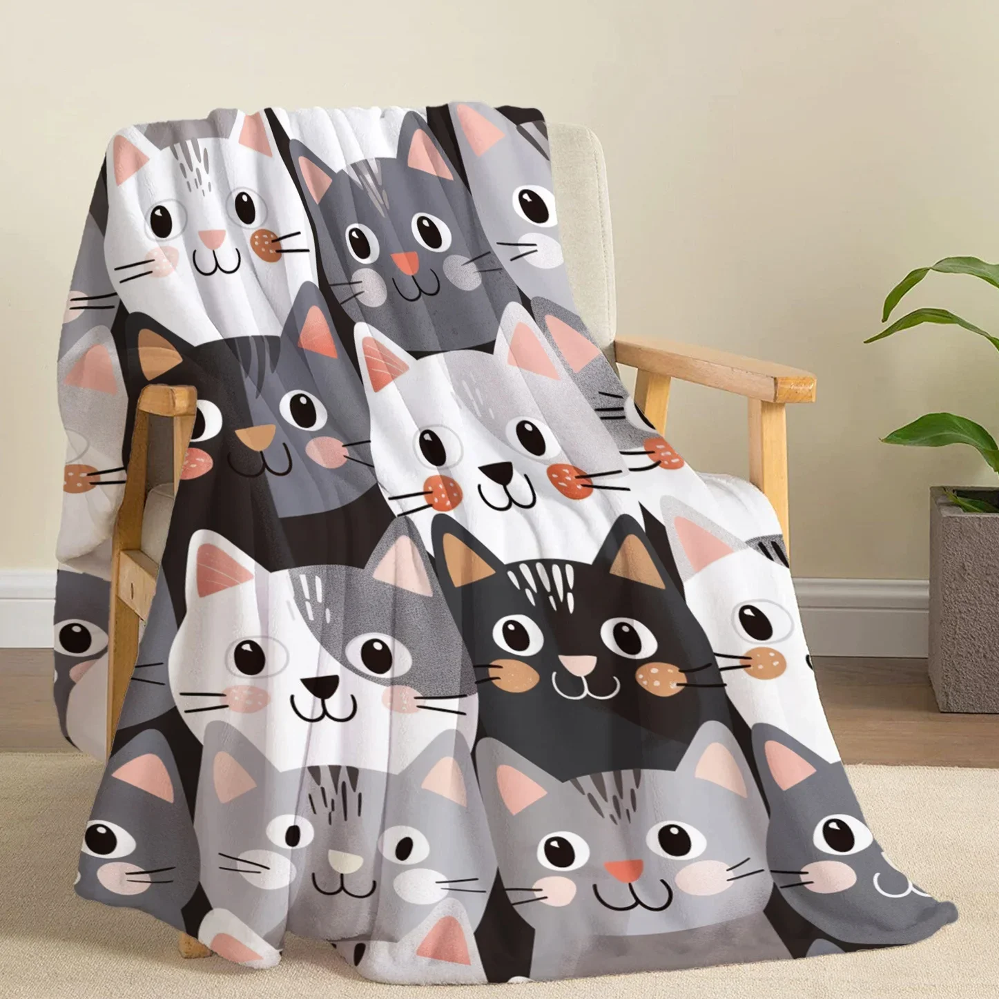Adorable Cat Faces Print Throw Blanket – Soft & Cozy, Stylish Decor for Ultimate Comfort, Perfect Gift for Cat Lovers