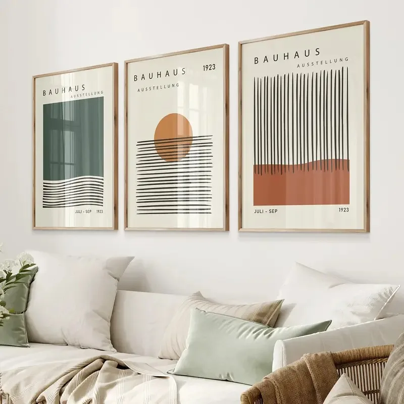 

Mid Century Bauhaus Geometric Canvas Poster Bohemian Abstract Orange Beige Wall Art Prints for Modern Living Rooms Home Decor